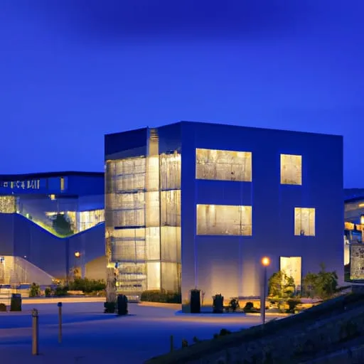 How CAFM can help you with efficient resource planning 8 CO² neutral building realistic photo of, award winning photograph, 50mm Photography: Landscape. Lighting: Blue hour. Resolution: 1080p (1920x1080).