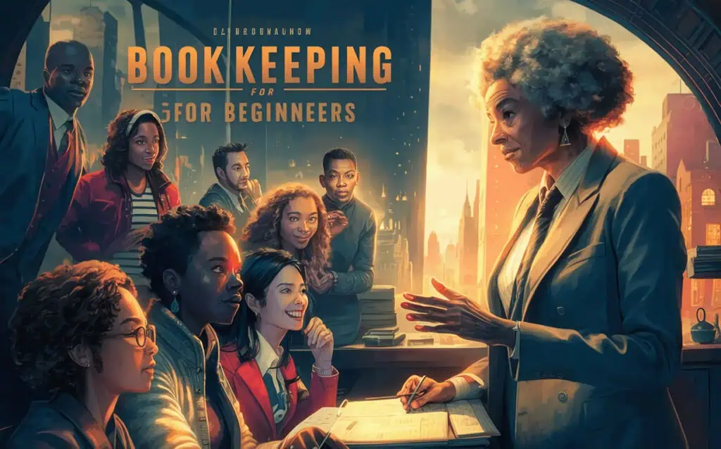 Buchhaltung für Anfänger: Die wichtigsten Basics erklärt 15 Frau erklärt Buchhaltung für Anfänger vor einer Gruppe in einem modernen Büro.