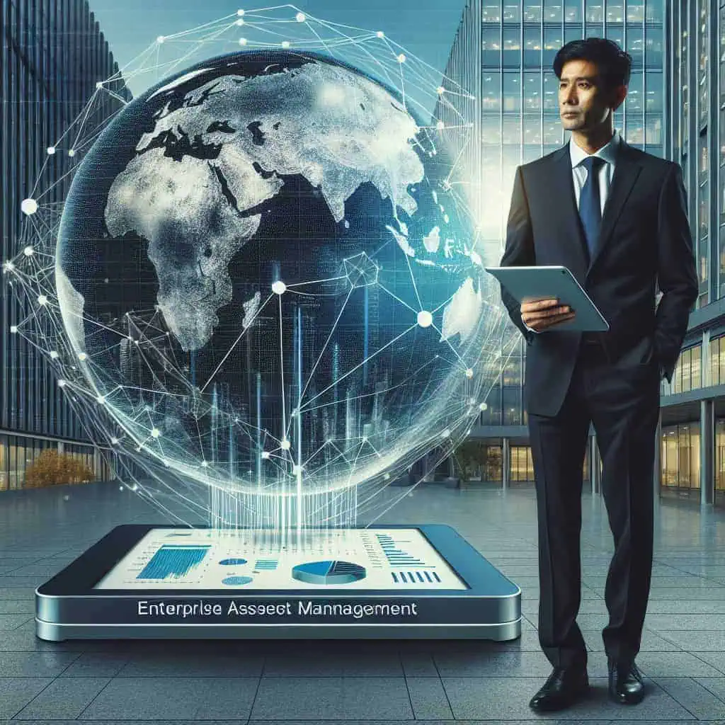 Enterprise Asset Management: The digital revolution in asset management 1 Man in suit with tablet in front of digital globe.