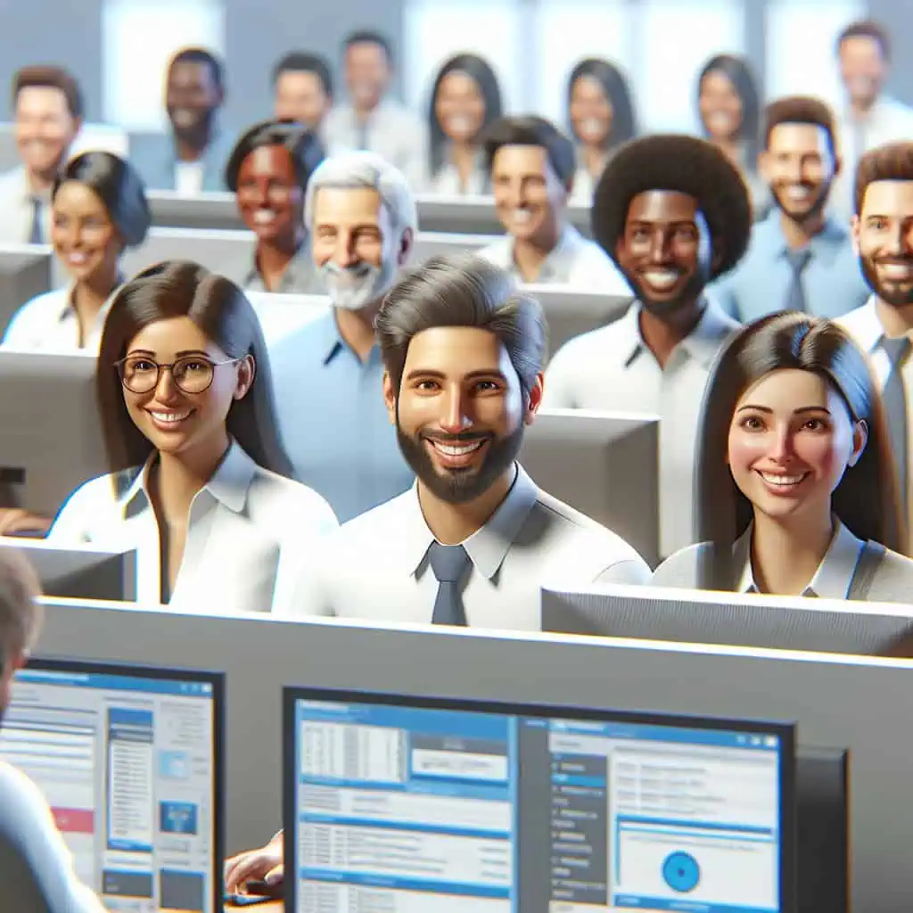 FM-Lösungen im Vergleich: Die richtige Software für Ihr Unternehmen 1 Mitarbeiter in einem modernen Schulungsraum lernen gemeinsam am Computer.